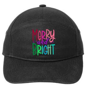 Merry And Bright Colorful Print Letters Christmas Design 7-Panel Snapback Hat