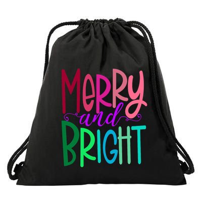 Merry And Bright Colorful Print Letters Christmas Design Drawstring Bag
