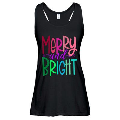 Merry And Bright Colorful Print Letters Christmas Design Ladies Essential Flowy Tank