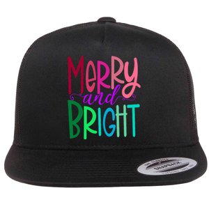 Merry And Bright Colorful Print Letters Christmas Design Flat Bill Trucker Hat