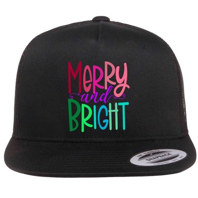 Merry And Bright Colorful Print Letters Christmas Design Flatbill Hat