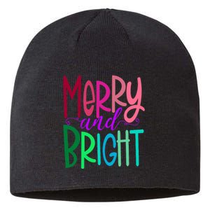 Merry And Bright Colorful Print Letters Christmas Design Sustainable Beanie