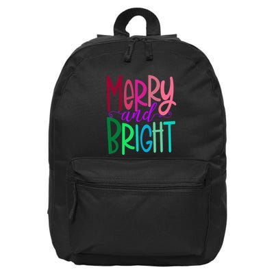 Merry And Bright Colorful Print Letters Christmas Design 16 in Basic Backpack