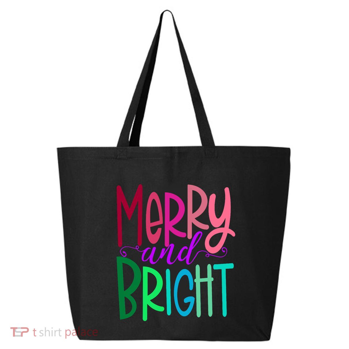 Merry And Bright Colorful Print Letters Christmas Design 25L Jumbo Tote