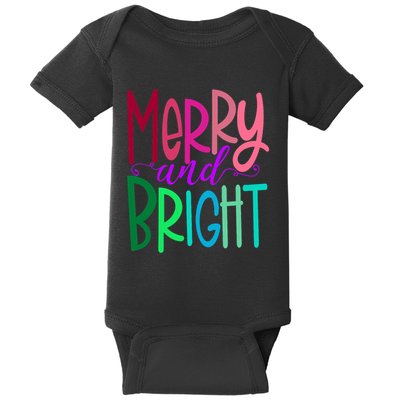 Merry And Bright Colorful Print Letters Christmas Design Baby Bodysuit