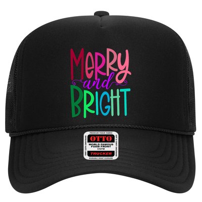 Merry And Bright Colorful Print Letters Christmas Design Trucker Hat