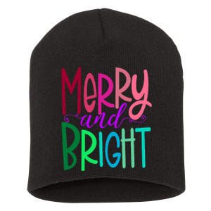 Merry And Bright Colorful Print Letters Christmas Design Short Acrylic Beanie