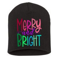 Merry And Bright Colorful Print Letters Christmas Design Short Acrylic Beanie