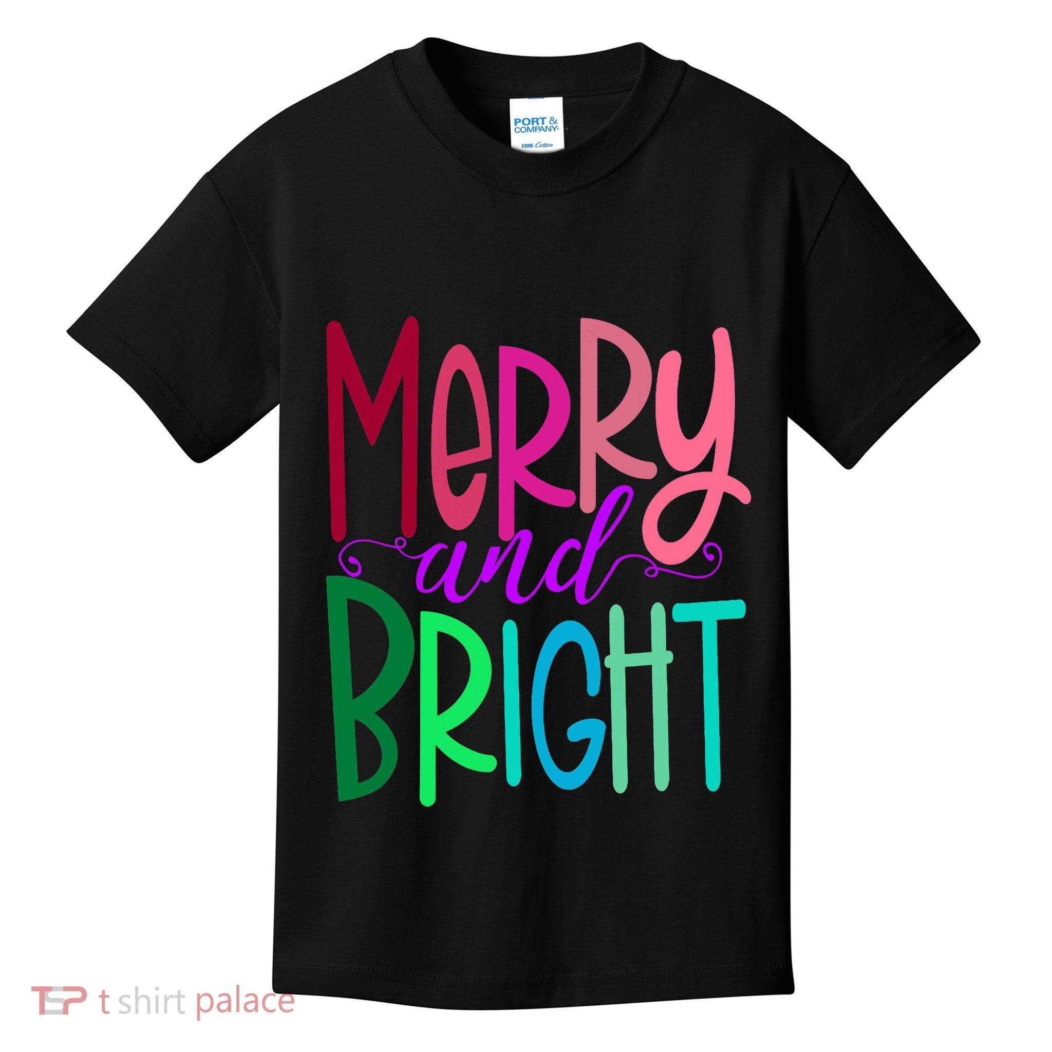 Merry And Bright Colorful Print Letters Christmas Design Kids T-Shirt