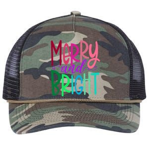 Merry And Bright Colorful Print Letters Christmas Design Retro Rope Trucker Hat Cap