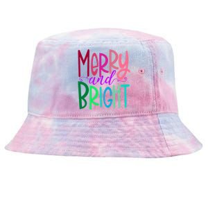 Merry And Bright Colorful Print Letters Christmas Design Tie-Dyed Bucket Hat