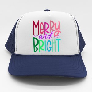 Merry And Bright Colorful Print Letters Christmas Design Trucker Hat