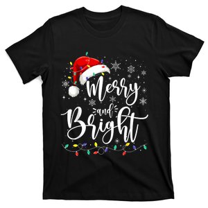 Merry And Bright Lights Red Santa Hat Xmas Family T-Shirt