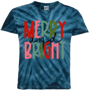 Merry And Bright Christmas Women Girls Kids Toddlers Cute Kids Tie-Dye T-Shirt