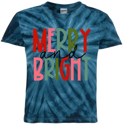 Merry And Bright Christmas Women Girls Kids Toddlers Cute Kids Tie-Dye T-Shirt