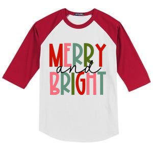 Merry And Bright Christmas Women Girls Kids Toddlers Cute Kids Colorblock Raglan Jersey