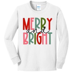 Merry And Bright Christmas Women Girls Kids Toddlers Cute Kids Long Sleeve Shirt