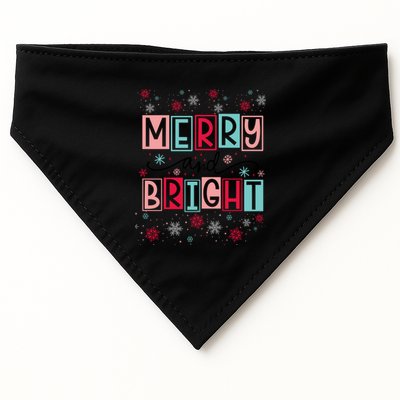 Merry And Bright Christmas Cheer Snowflakes Funny Gift USA-Made Doggie Bandana