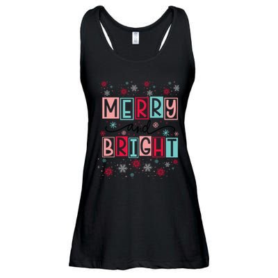 Merry And Bright Christmas Cheer Snowflakes Funny Gift Ladies Essential Flowy Tank