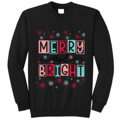 Merry And Bright Christmas Cheer Snowflakes Funny Gift Tall Sweatshirt