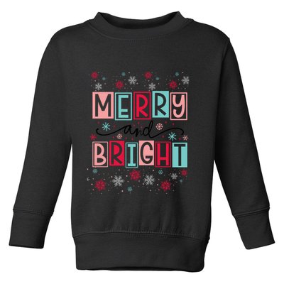 Merry And Bright Christmas Cheer Snowflakes Funny Gift Toddler Sweatshirt
