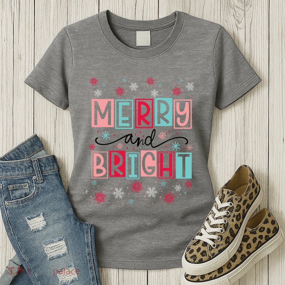 Merry And Bright Christmas Cheer Snowflakes Funny Gift Womens T-Shirt