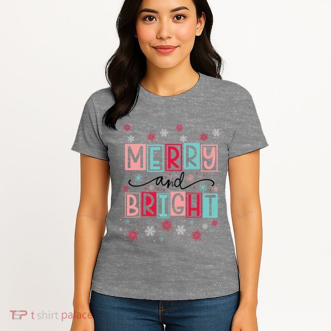 Merry And Bright Christmas Cheer Snowflakes Funny Gift Womens T-Shirt