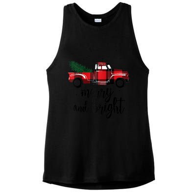 Merry And Bright Cute Red Plaid Truck Happy Holiday Raglan Baseball Ladies PosiCharge Tri-Blend Wicking Tank