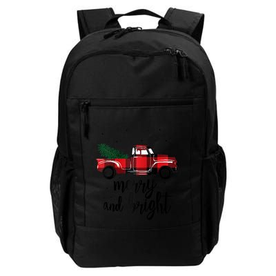 Merry And Bright Cute Red Plaid Truck Happy Holiday Raglan Baseball Backpack