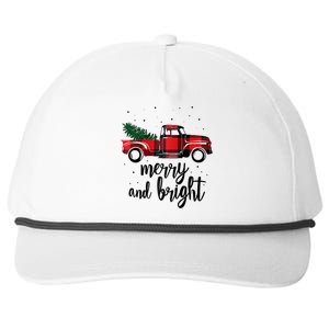 Merry And Bright Cute Red Plaid Truck Happy Holiday Raglan Baseball Snapback Five-Panel Rope Hat