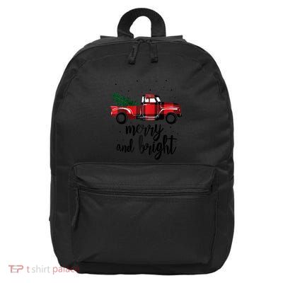 Merry And Bright Cute Red Plaid Truck Happy Holiday Raglan Baseball 16 in Basic Backpack