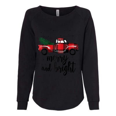 Merry And Bright Cute Red Plaid Truck Happy Holiday Raglan Baseball Womens California Wash Sweatshirt