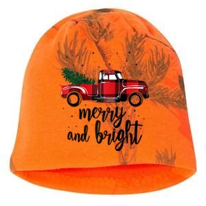 Merry And Bright Cute Red Plaid Truck Happy Holiday Raglan Baseball Kati - Camo Knit Beanie