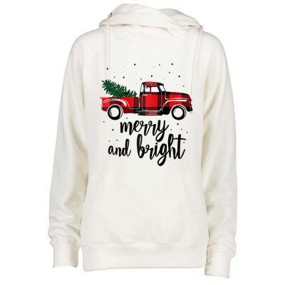 Merry And Bright Cute Red Plaid Truck Happy Holiday Raglan Baseball Womens Funnel Neck Pullover Hood