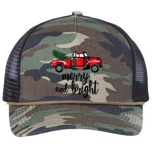 Merry And Bright Cute Red Plaid Truck Happy Holiday Raglan Baseball Retro Rope Trucker Hat Cap