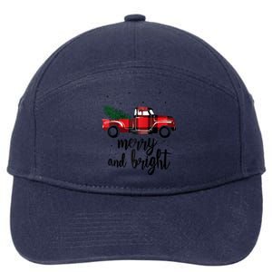 Merry And Bright Cute Red Plaid Truck Happy Holiday Raglan Baseball 7-Panel Snapback Hat