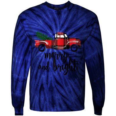 Merry And Bright Cute Red Plaid Truck Happy Holiday Raglan Baseball Tie-Dye Long Sleeve Shirt