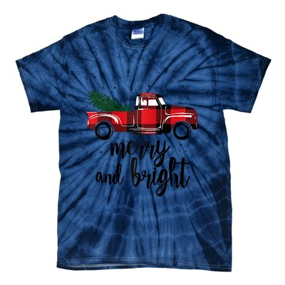 Merry And Bright Cute Red Plaid Truck Happy Holiday Raglan Baseball Tie-Dye T-Shirt