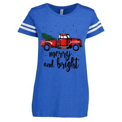 Merry And Bright Cute Red Plaid Truck Happy Holiday Raglan Baseball Enza Ladies Jersey Football T-Shirt