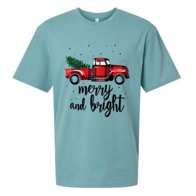 Merry And Bright Cute Red Plaid Truck Happy Holiday Raglan Baseball Sueded Cloud Jersey T-Shirt