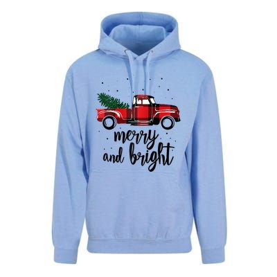 Merry And Bright Cute Red Plaid Truck Happy Holiday Raglan Baseball Unisex Surf Hoodie