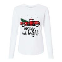 Merry And Bright Cute Red Plaid Truck Happy Holiday Raglan Baseball Womens Cotton Relaxed Long Sleeve T-Shirt