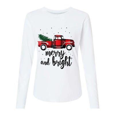 Merry And Bright Cute Red Plaid Truck Happy Holiday Raglan Baseball Womens Cotton Relaxed Long Sleeve T-Shirt