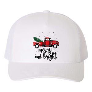 Merry And Bright Cute Red Plaid Truck Happy Holiday Raglan Baseball Yupoong Adult 5-Panel Trucker Hat