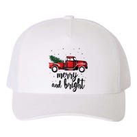 Merry And Bright Cute Red Plaid Truck Happy Holiday Raglan Baseball Yupoong Adult 5-Panel Trucker Hat