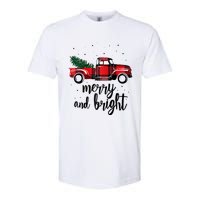 Merry And Bright Cute Red Plaid Truck Happy Holiday Raglan Baseball Softstyle CVC T-Shirt