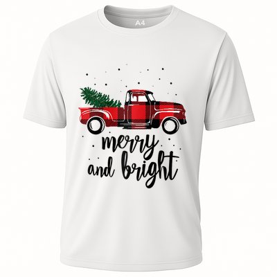 Merry And Bright Cute Red Plaid Truck Happy Holiday Raglan Baseball Performance Shirt