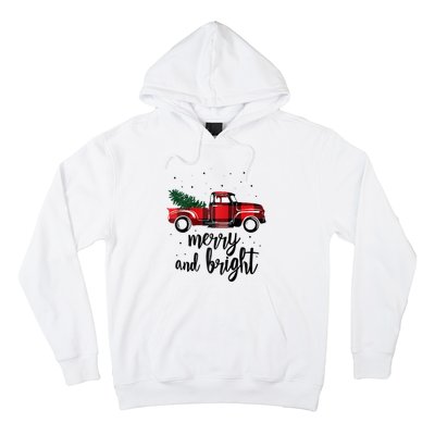 Merry And Bright Cute Red Plaid Truck Happy Holiday Raglan Baseball Hoodie