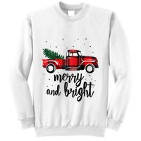 Merry And Bright Cute Red Plaid Truck Happy Holiday Raglan Baseball Sweatshirt