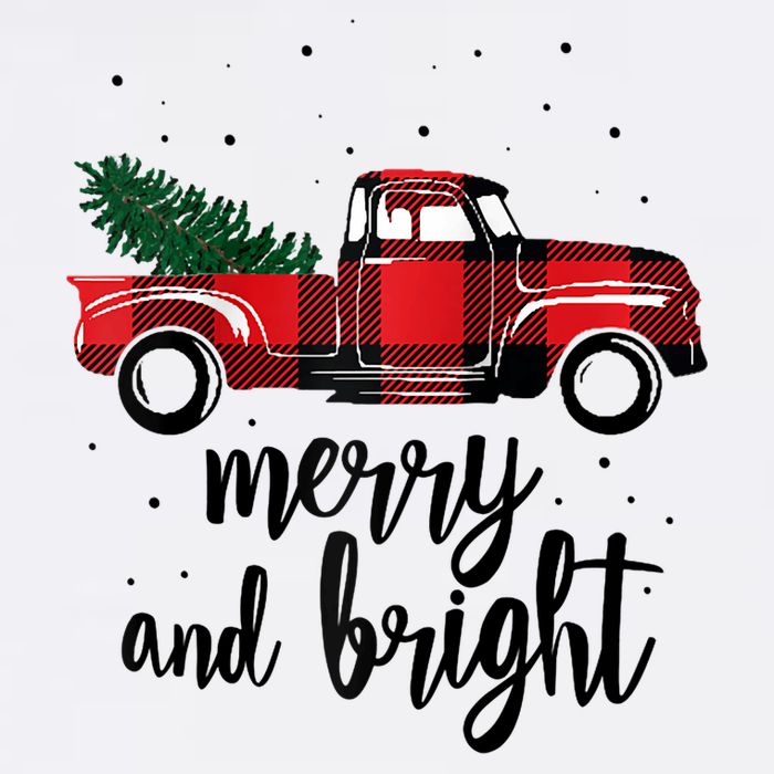 Merry And Bright Cute Red Plaid Truck Happy Holiday Raglan Baseball Sweatshirt